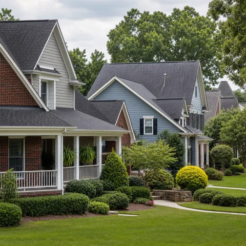 Piedmont Triad brick and siding homes with asphalt shingle roofs in Greensboro
