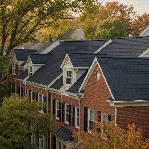 Brick colonial townhome rooflines in Northern Virginia