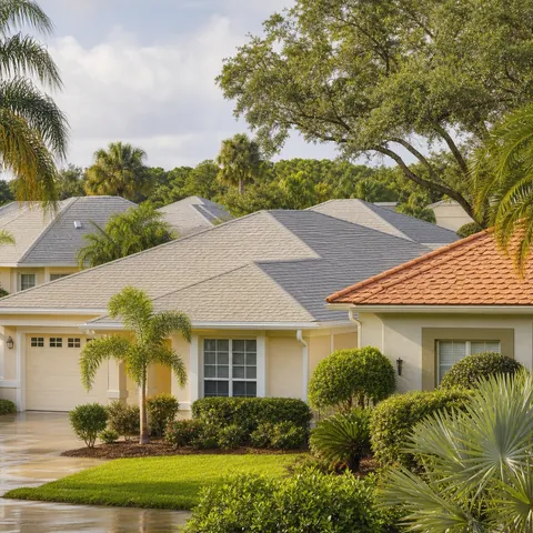 Light-colored rooflines in a Central Florida neighborhood