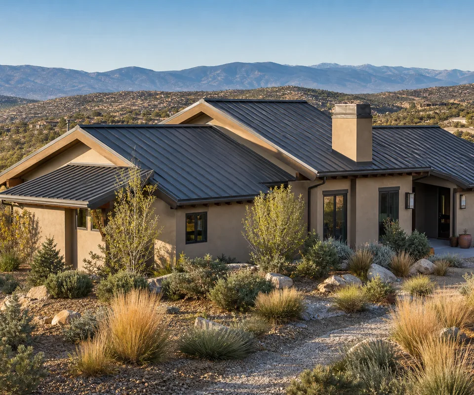 Western foothill home with a fire-resistant standing-seam metal roof